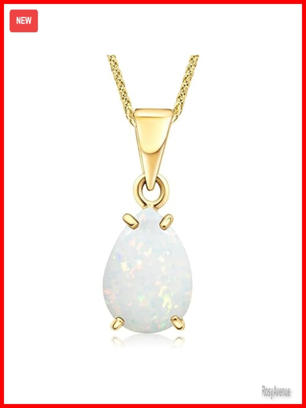 14K Solid Gold Opal Teardrop Pendant Charm for Women 7x10mm